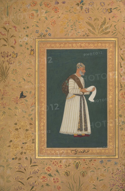 Portrait of Mulla Muhammad Khan Vali of Bijapur, Folio from the Shah Jahan Album, recto: ca. 1620; verso: 1537-47.