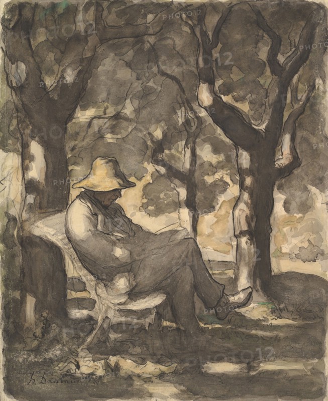 A Man Reading in a Garden (recto); Preliminary sketch for a Man Reading in a Garden (verso), ca. 1865.