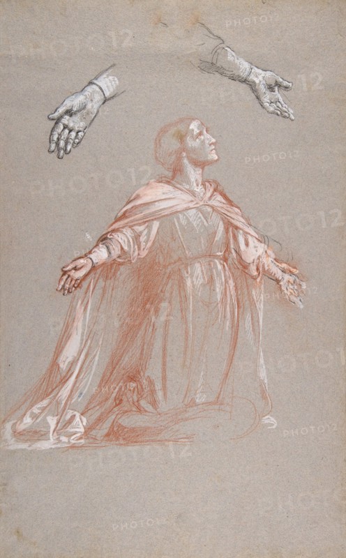 Sainte Clotilde (middle register; study for wall paintings in the Chapel of Saint Remi, Sainte-Clotilde, Paris, 1858), 19th century.