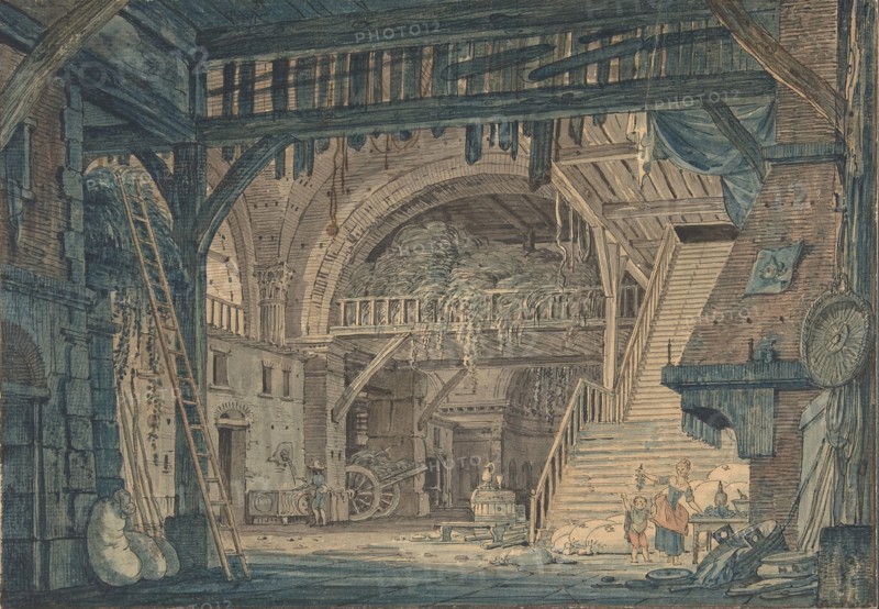 Stage Set Design of an Ancient Roman Ruin being Converted into a Barn, late 18th-mid-19th century.