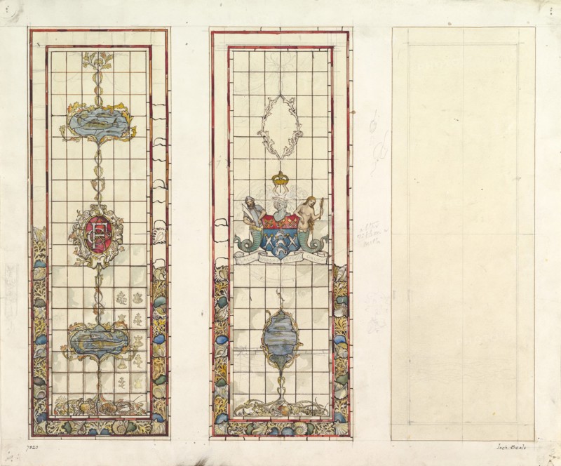 Design of Marine Motifs for Stained Glass, 19th century.