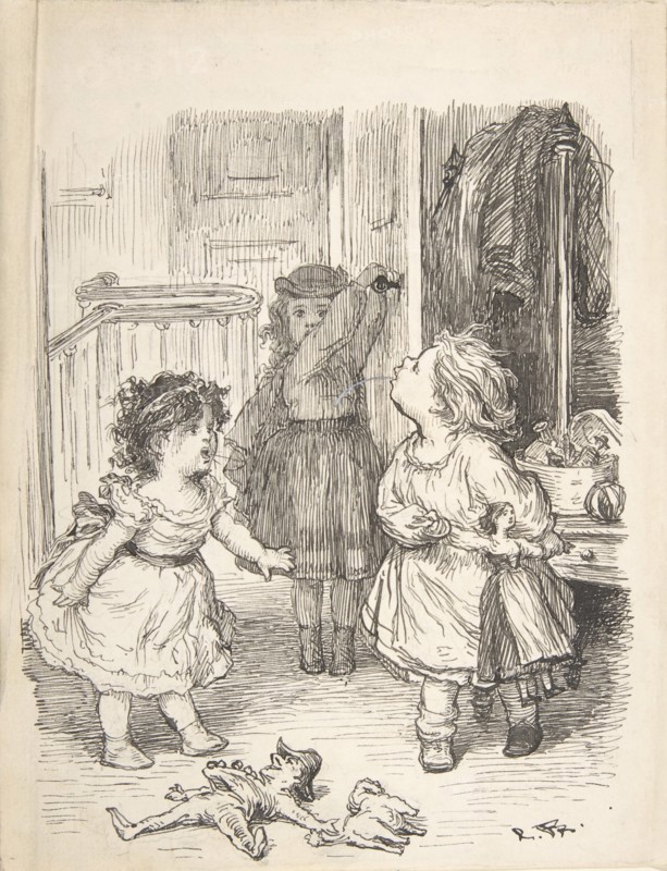 Three Little Girls in a Room Arguing and Spitting, 1835-1903.