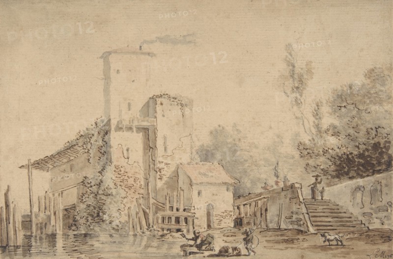 Farm House by a River with Figures, 1765.