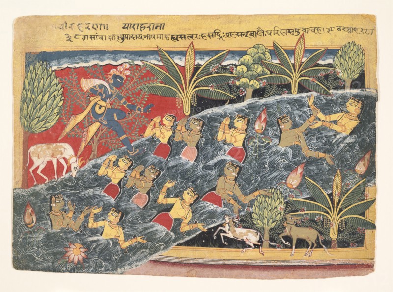 The Gopis Plead with Krishna to Return Their Clothing: Folio from "Isarda" Bhagavata Purana, ca. 1560-65.