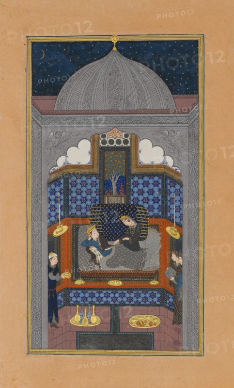Bahram Gur and the Indian Princess in the Dark Palace on Saturday, Folio 23v from a Haft Paikar (Seven Portraits) of the Khamsa (Quintet) of Nizami, ca. 1430.