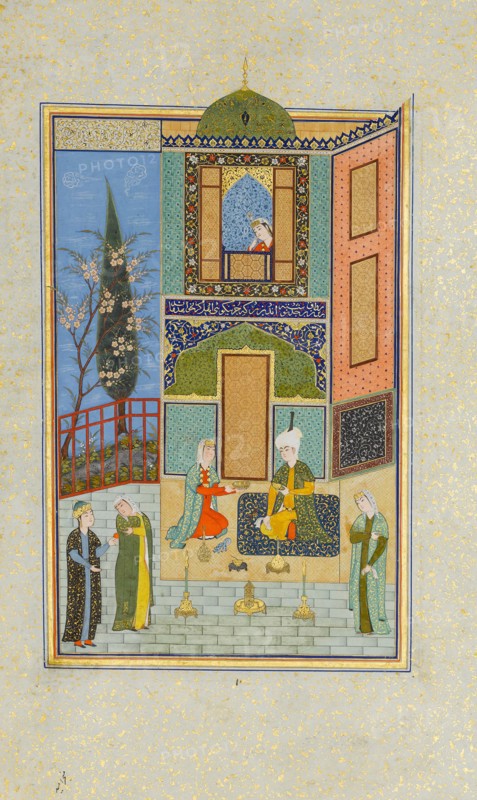 Bahram Gur in the Green Palace on Monday, Folio from a Khamsa (Quintet) of Nizami, A.H. 931/A.D. 1524-25.