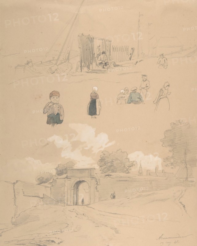 Study Sheet with Figures and Landscapes at Arnemuiden (near Middelburg, The Netherlands), mid-19th century.