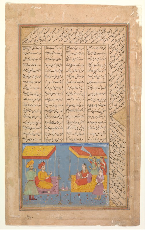 Khusrau and Shirin Conversing in Landscape at Night, Folio from a Khamsa (Quintet) of Nizami, ca. 1625-30.
