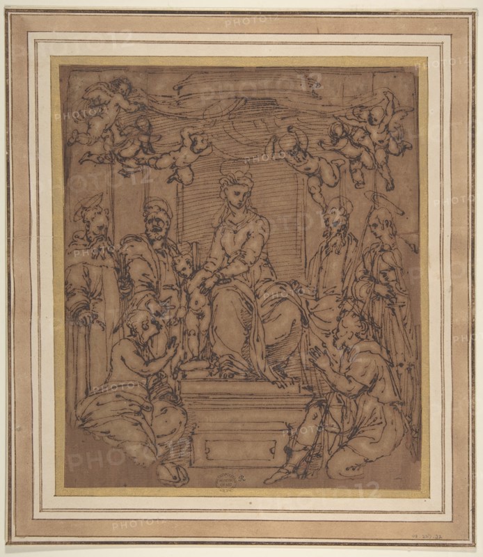 Virgin and Child Enthroned with Saint Anthony Abbot, Saint Peter, Saint Paul, Saint Julian the Hospitaler, Saint Roch, and Saint Mary Magdalen?, 1522-23.