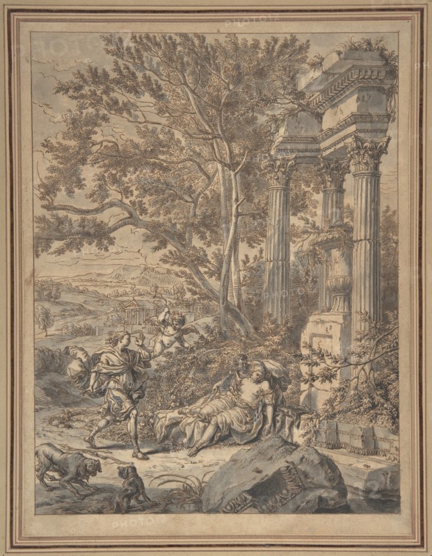 Silvio Approaches Dorinda whom He Has Wounded with an Arrow (Il Pastor Fido, act IV, scene 8), ca. 1700.