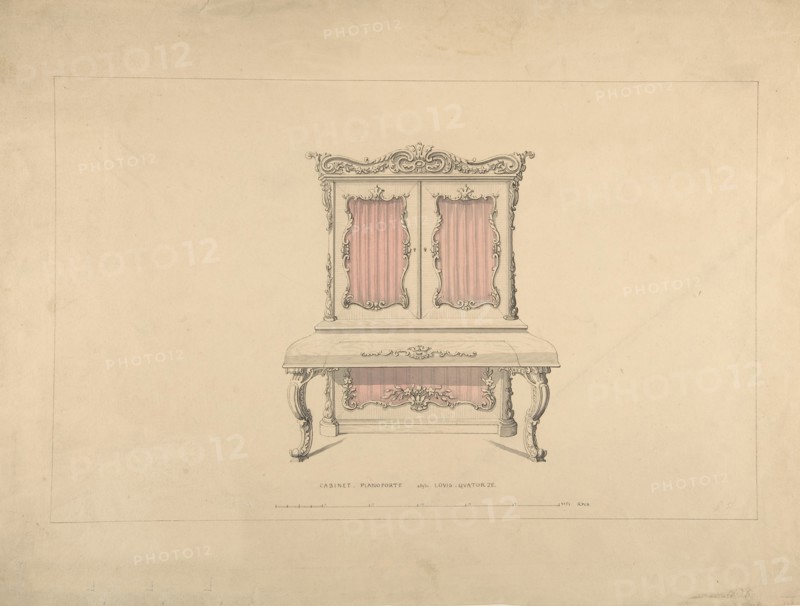 Design for Cabinet Pianoforte, Louis Quatorze Style, 1835-1900.