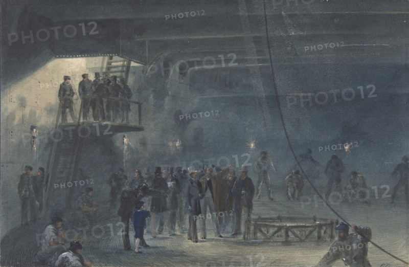 Coiling the Cable in the After-tank on Board the Great Eastern at Sheerness: Visit of H.R.H. the Prince of Wales on May 23rd, 1865, 1865-66.