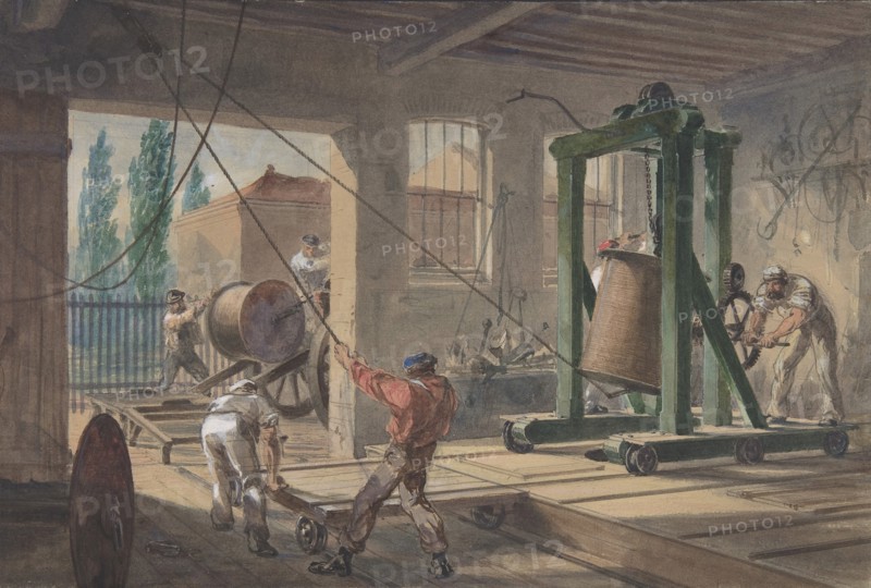 The Reels of Gutta-percha Covered Conducting Wire Conveyed into Tanks at the Works of the Telegraph Construction and Maintenance Company, at Greenwich, 1865-66.
