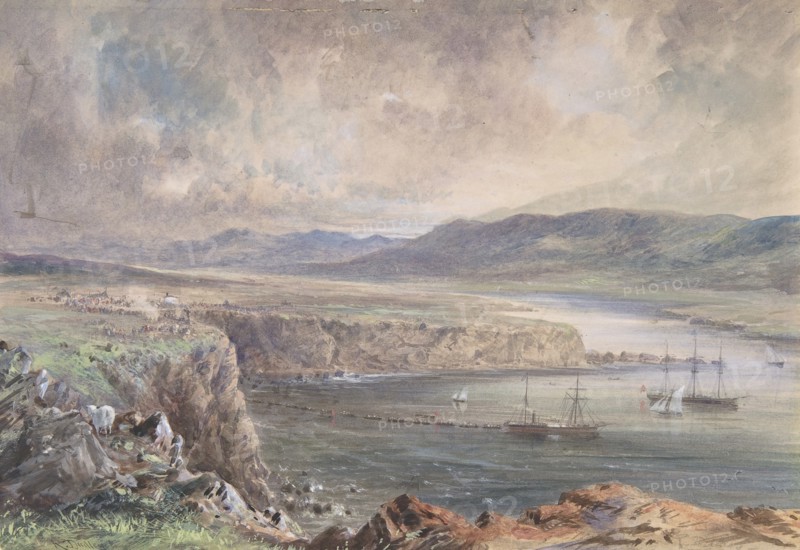 Foilhummerum Bay, Valentia, Looking from Cromwell Fort: The Caroline and Boats Laying the Earth Wire, July 21st, 1865, 1865-66.