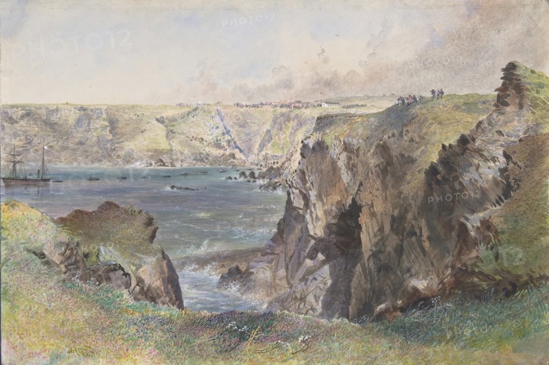 Foilhummerum Bay, Valentia, from Cromwell Fort: The Caroline Laying the Earthwire on July 21st, 1865, 1865.