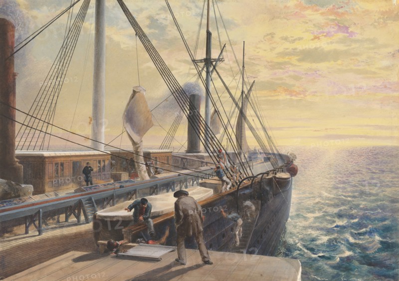 View, Looking Aft, from the Port Paddle Box of the Great Eastern, Showing the Trough for the Cable, etc., 1865-66.