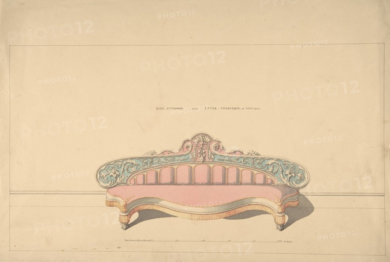 Design for Side Ottoman, Later Arabesque or Morisco Style, 1835-1900.
