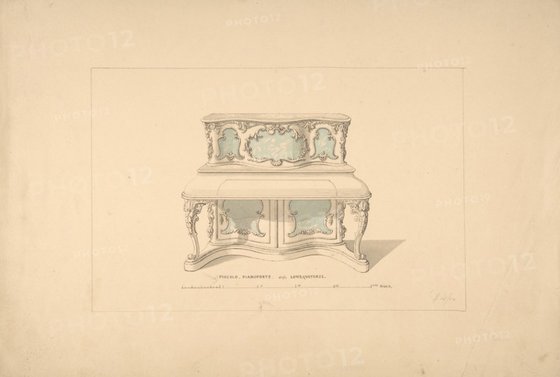 Design for Piccolo Pianoforte, Louis Quatorze Style, 1835-1900.
