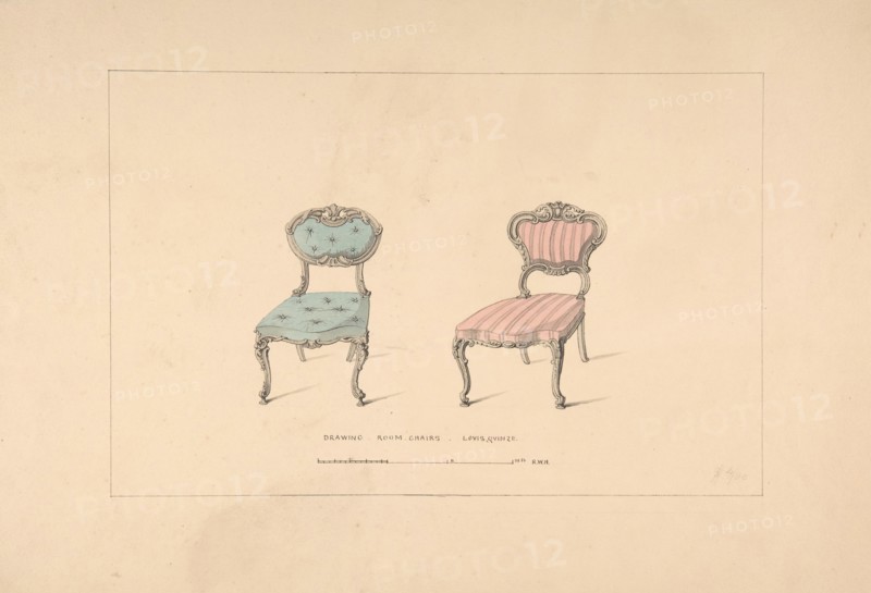 Design for Drawing Room Chairs, Louis Quinze Style, 1835-1900.