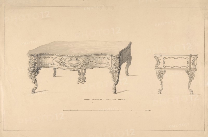Design for Square Pianoforte, Louis Quatorze Style, 1835-1900.
