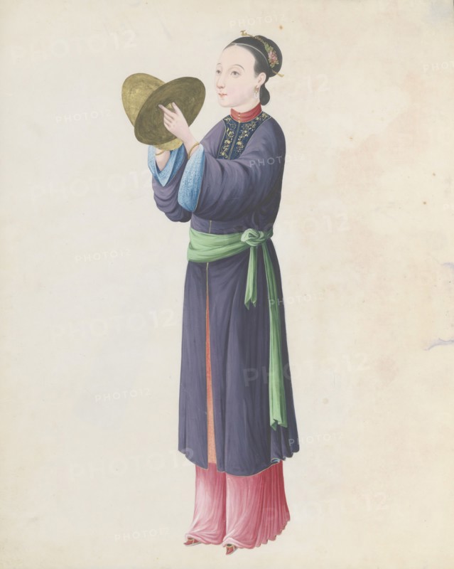 Watercolour of musician playing bo (tongbo), late 18th century.