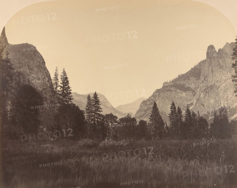Up the Valley, North Dome in Center, Sentinel on Left, 1861.