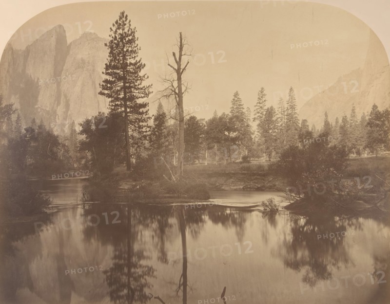 River View Down Valley, Cathedral Rock on Left, 1861.