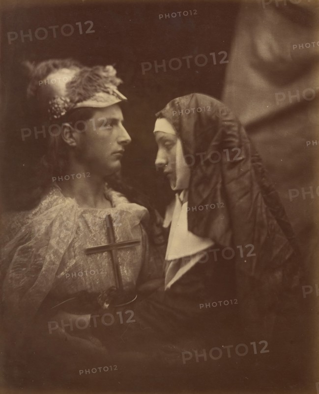 Sir Galahad and the Pale Nun, 1874. A photographic illustration to Alfred Tennyson's "Idylls of the King"; a series of narrative poems based on the legends of King Arthur.