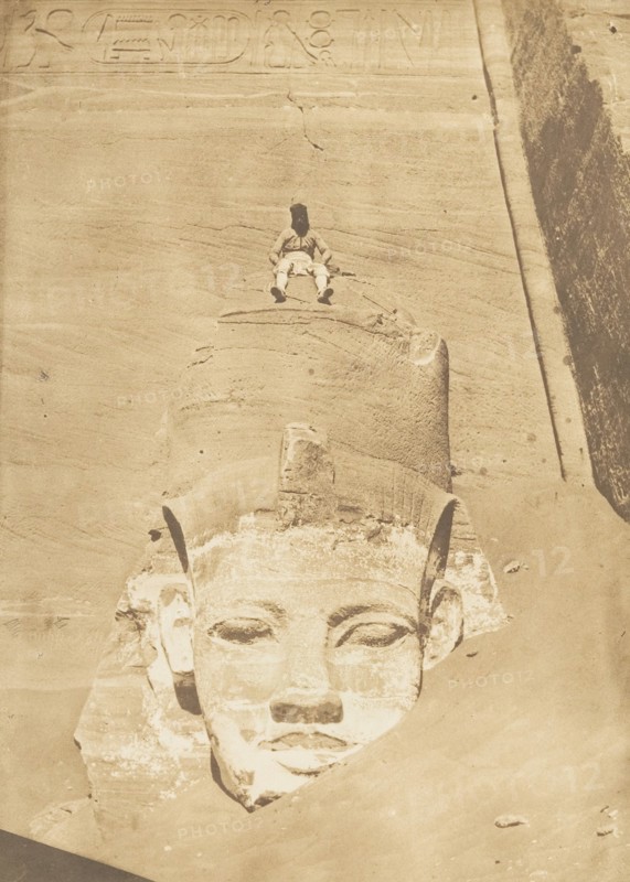 Westernmost Colossus of the Temple of Re, Abu Simbel, 1850.
