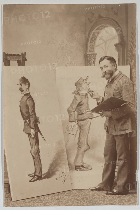 Full-length Portrait of Thomas Nast with Two Caricatures, ca. 1888.