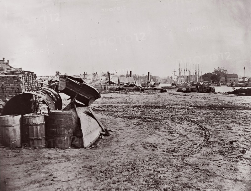 Wharves at Richmond, Virginia, 1865. Formerly attributed to Mathew B. Brady.
