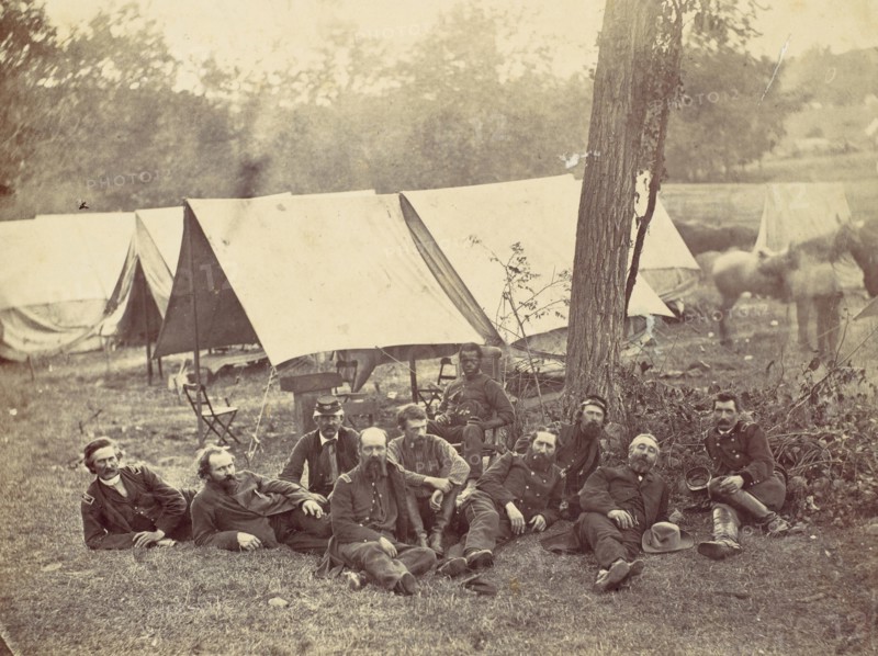 Group at Headquarters of the Army of the Potomac, Antietam, October 1862, 1862.