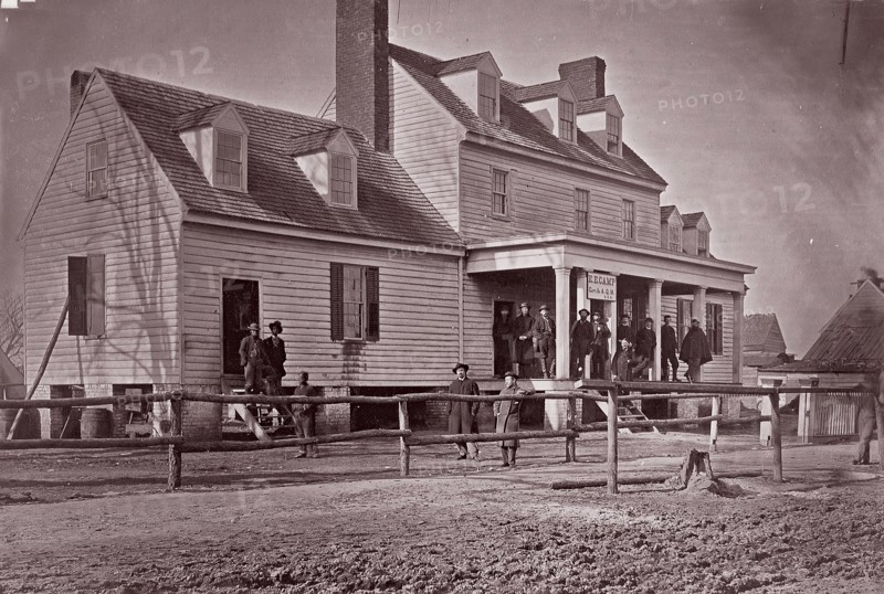 Headquarters of Capt. E.E. Camp, A.Q.M., at City Point, Virginia, 1861-65. Formerly attributed to Mathew B. Brady.