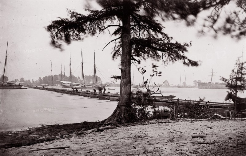 Pontoon Bridge, James River, 1864. Formerly attributed to Mathew B. Brady.