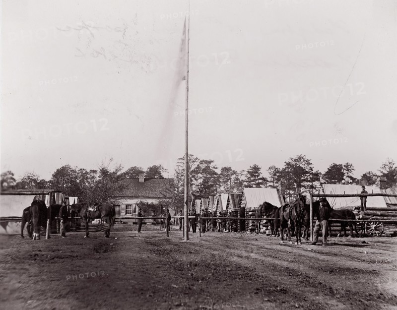 Headquarters, 10th Army Corps, Hatcher's Farm, Virginia, 1861-65. Formerly attributed to Mathew B. Brady.