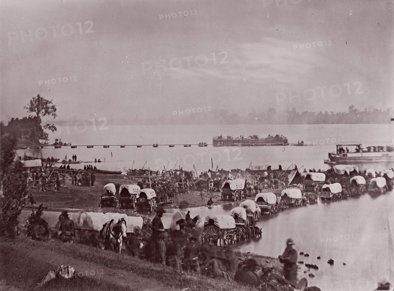 Wagon Train at Port Royal, Rappahannock River, 1861-65. Formerly attributed to Mathew B. Brady.
