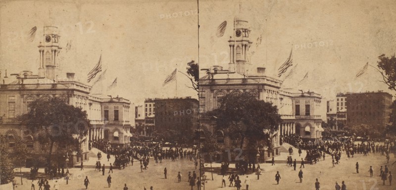 The Populace Begin to Gather in Front of the City Hall to Witness the Arrival of the Embassy on Their Visit to the Governor and Mayor, 1860.