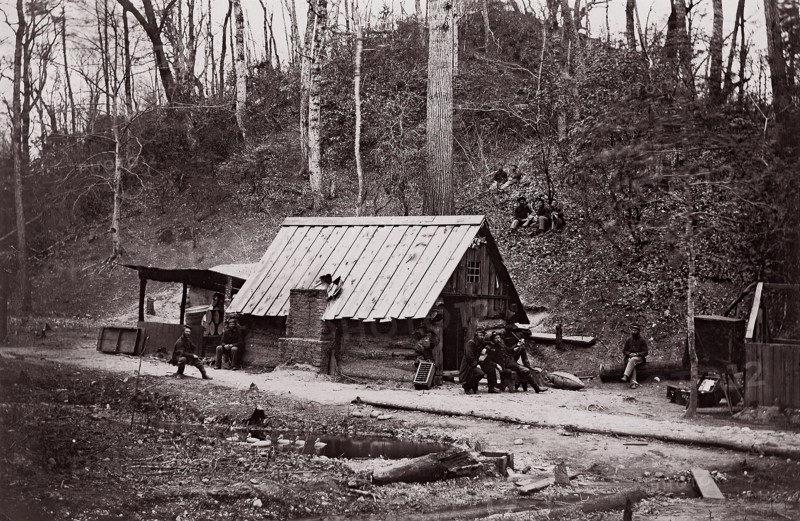 [A Union Station on the James River Established for Extracting Gunpowder from Confederate Torpedoes], 1864. Formerly attributed to Mathew B. Brady, Andrew Joseph Russell.
