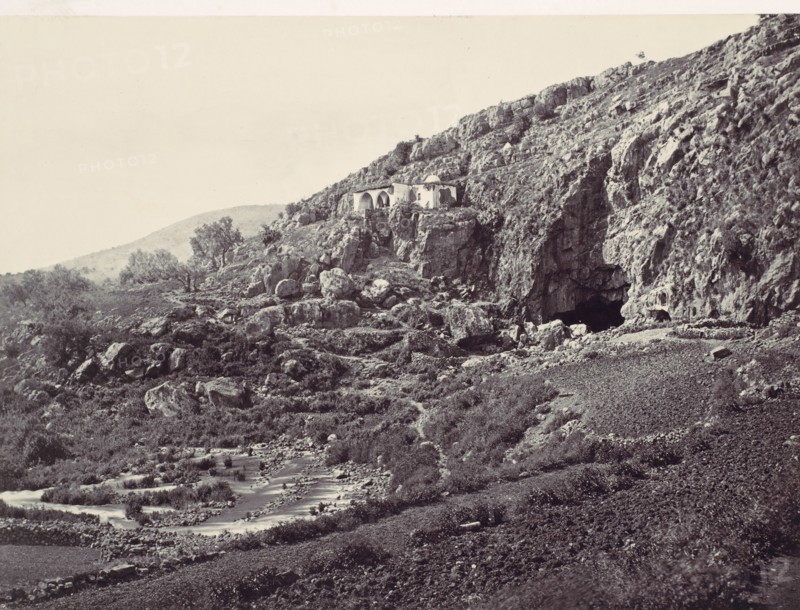 Principal Source of the Jordan, Flowing From a Cave Near Banias, Near the Site of the Northern City of Dan, the Frontier Town of Israel, ca. 1857.