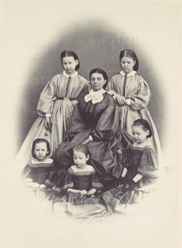 [Portrait of a Seated Woman Surrounded by Five Girls, Seated and Standing], 1850s-60s.