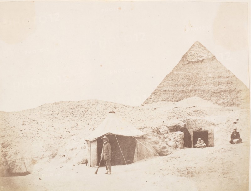 The Photographer before his Tent on the Site of the Pyramid of Khafre (Chephren), 1851. Creator: George Wilson Bridges.