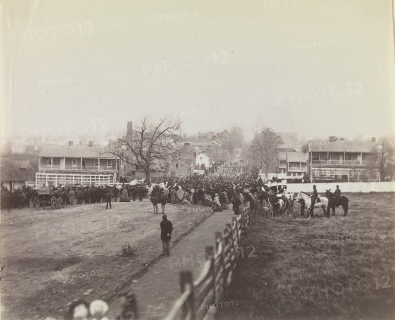 Procession of Troops and Civilians on Way to Dedication of Soldiers' National Cemetery, Gettysburg, Pennsylvania, November 19, 1863. Formerly attributed to Mathew B. Brady.
