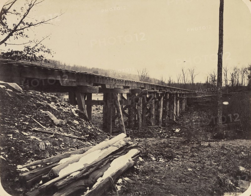 Winter Scene with Trestle Bridge Along the Atlantic & Great Western Railway, 1862-64.