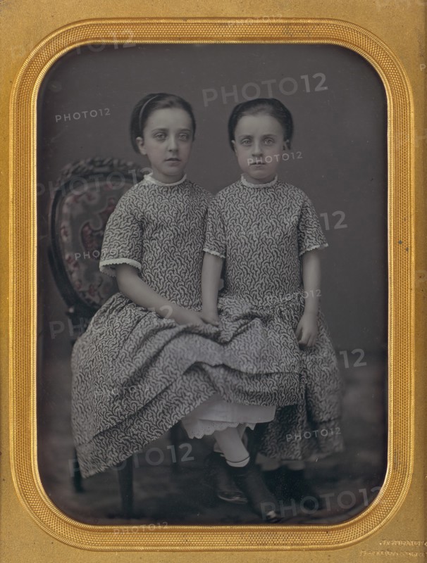 [Two Girls in Identical Dresses], ca. 1857.