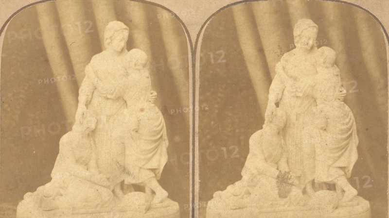 Pair of Early Stereograph Views of British Statues, 1850s-1910s.