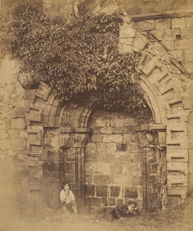 Kirkstall Abbey. Doorway on the North Side, 1850s.