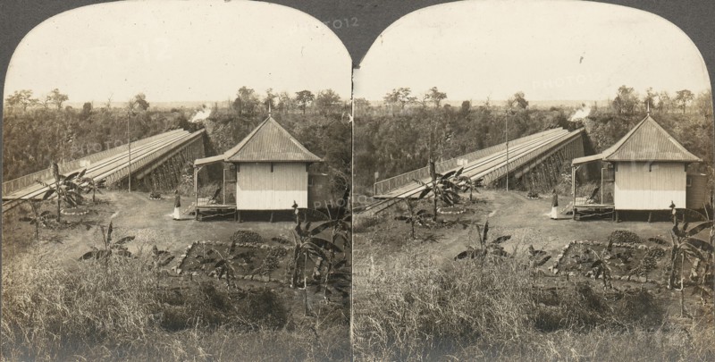 Group of 14 stereographs of Africa and Actors, 1850s-1910s. (Scene Above Bridge, on the Cape to Cairo Railway Over Zambezi River, near Victoria Falls, River.)
