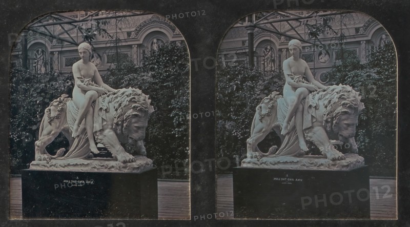 Stereograph, Crystal Palace, John Bell's Una and the Lion, 1854-62.