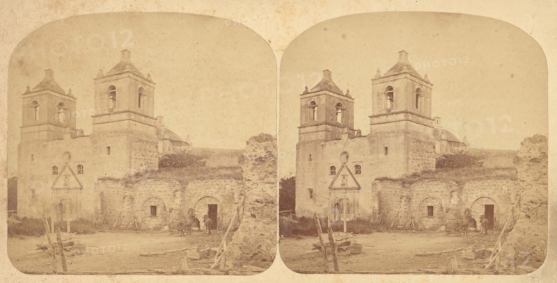 Group of 4 Stereograph Views of California Missions, 1860s-1910s.