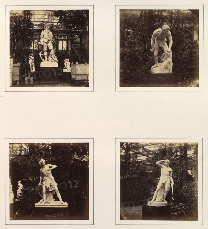 [Sculptures of Abraham Duquesne; an Ancient Briton; David with his Slingshot; a Hunter], ca. 1859.